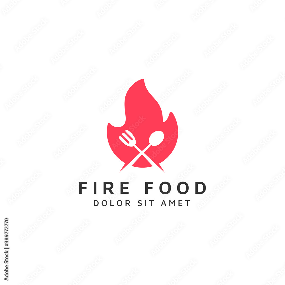 fire spoon and fork negative space logo design fire spoon and fork negative space logo design