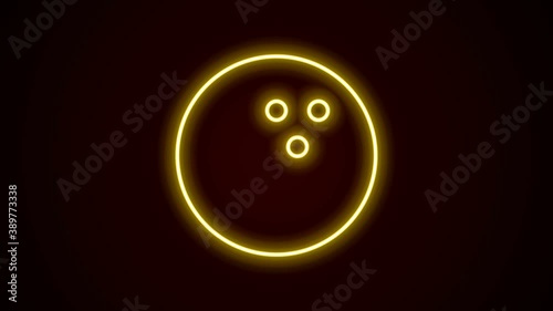 Glowing neon line Bowling ball icon isolated on black background. Sport equipment. 4K Video motion graphic animation