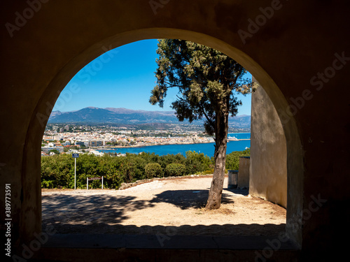 view on Antibes French Riviera through a arch porch on a sunny summer day