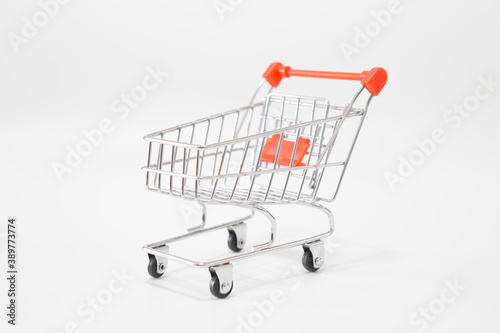 Empty Shopping cart on white background for online shopping concept