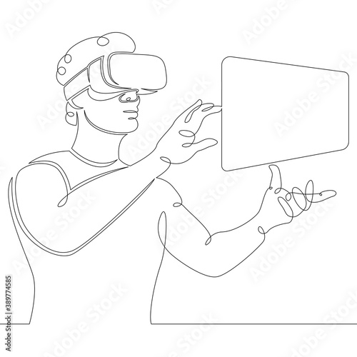 Young man the guy plays, works in virtual reality glasses.