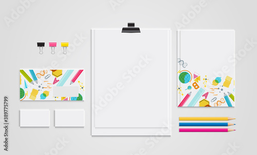 Creative, fashionable, minimalistic, school or office workspace. Flat lay. vector design EPS10.