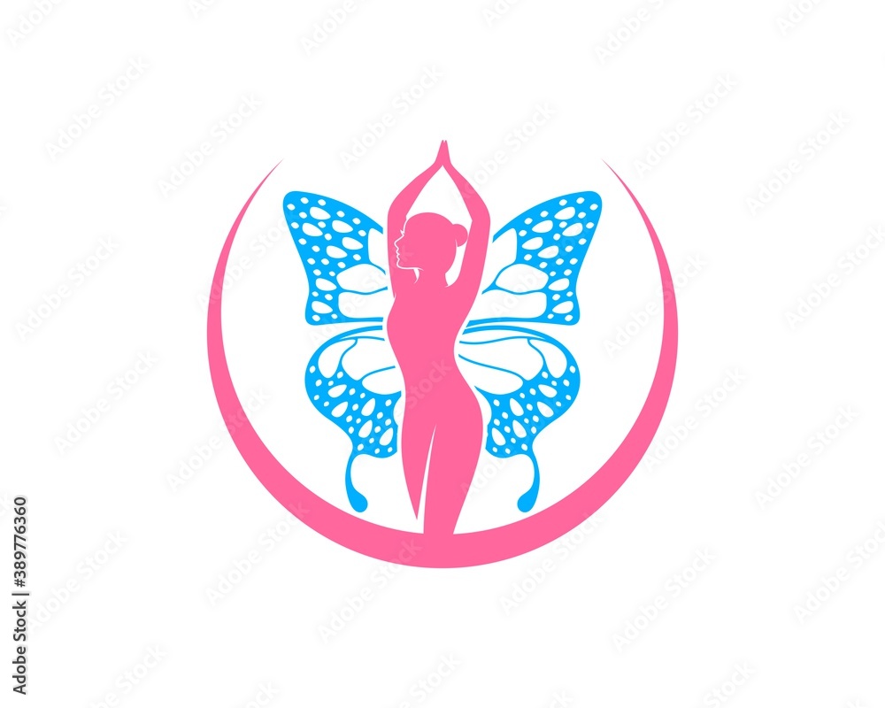 Beautiful women with butterfly wing and swoosh Beautiful women with butterfly wing and swoosh