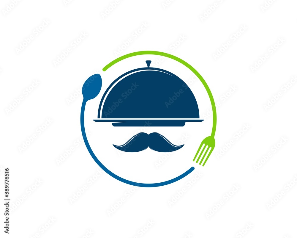 Circular Spoon and fork with serving plate inside Circular Spoon and fork with serving plate inside