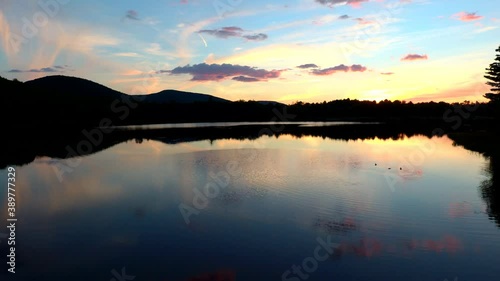 Aerial view of Colgate lake upstate New York Catskills mountains at dusk photo