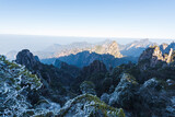 Beautiful view of rime at sunset at Qingliangtai in Huangshan Scenic Area, Anhui, China