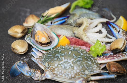 raw fresh seafoods for cooking in home for eating in daily lfie  photo