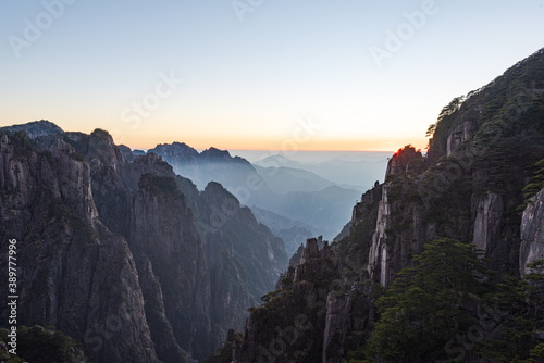 Sunset landscape of Xihai Grand Canyon in winter in Huangshan Scenic Area  China