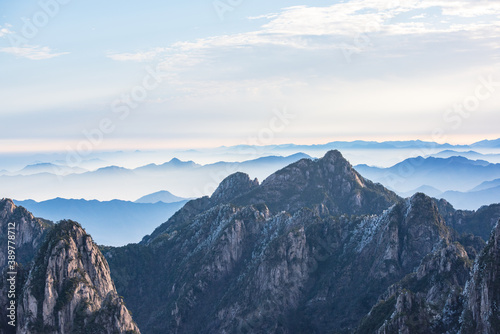 The sea of clouds in the winter morning in the North Seascape of Huangshan Mountain  Anhui  China