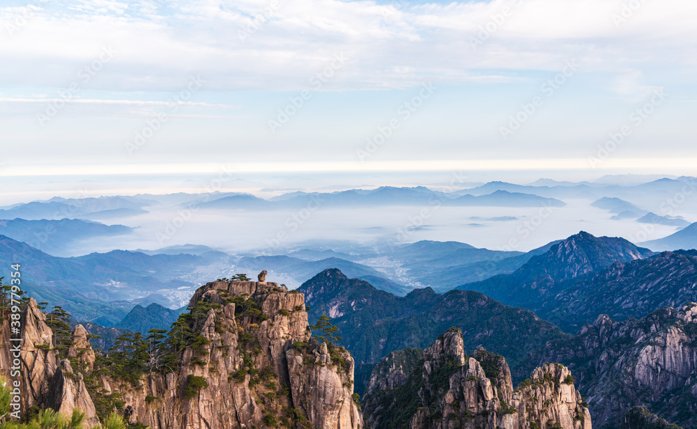 The sea of clouds in the winter morning in the North Seascape of Huangshan Mountain, Anhui, China