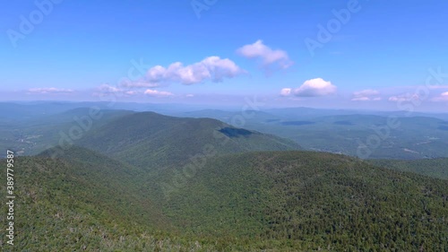 Panoramic view of green Catskills mountains in upstate New York area from above photo