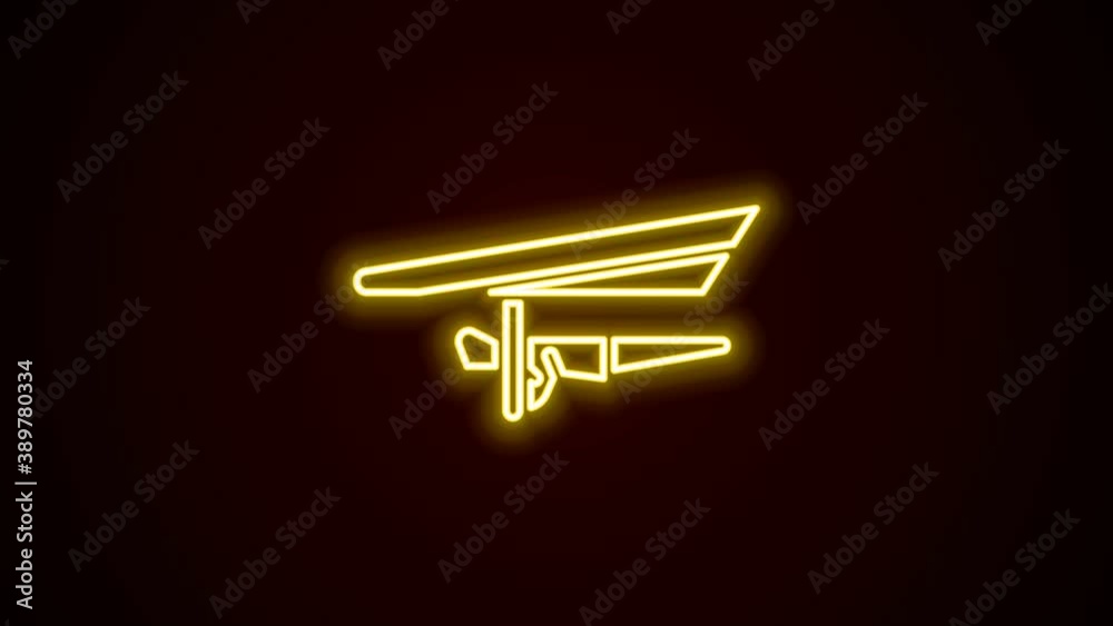Glowing neon line Hang glider icon isolated on black background. Extreme sport. 4K Video motion graphic animation Glowing neon line Hang glider icon isolated on black background. Extreme sport. 4K Video motion graphic animation