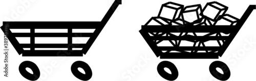 Ícono de tienda y venta. Símbolo de carrito de compra o cesta vacío y lleno