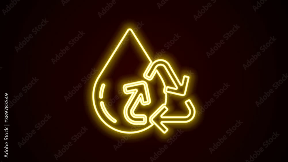 Glowing neon line Recycle clean aqua icon isolated on black background. Drop of water with sign recycling. 4K Video motion graphic animation Glowing neon line Recycle clean aqua icon isolated on black background. Drop of water with sign recycling. 4K Video motion graphic animation