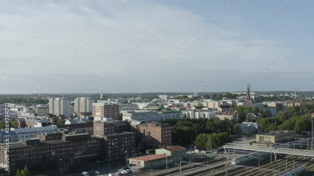 Drone shot of empty train depot in Helsinki Finland. Drone shot of empty train depot in Helsinki Finland.