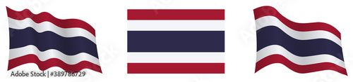 flag of Kingdom of Thailand in static position and in motion  developing in wind in exact colors and sizes  on white background
