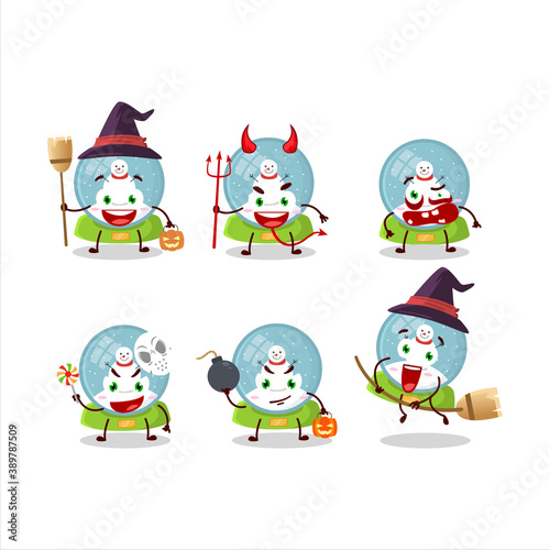 Halloween expression emoticons with cartoon character of snowball with snowman