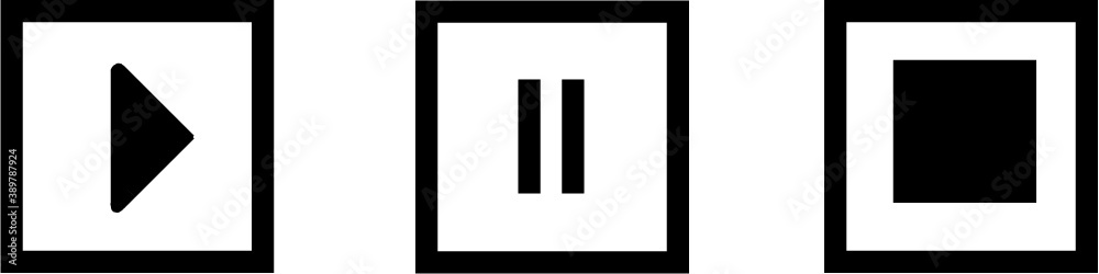 Botones, reproducir y pausar audio, símbolos o íconos vectoriales. Botón reproductor de audio y video con pausa. Pack de botones vectores