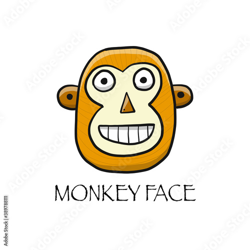 Funny monkey face. Sketch for your design. Childish style