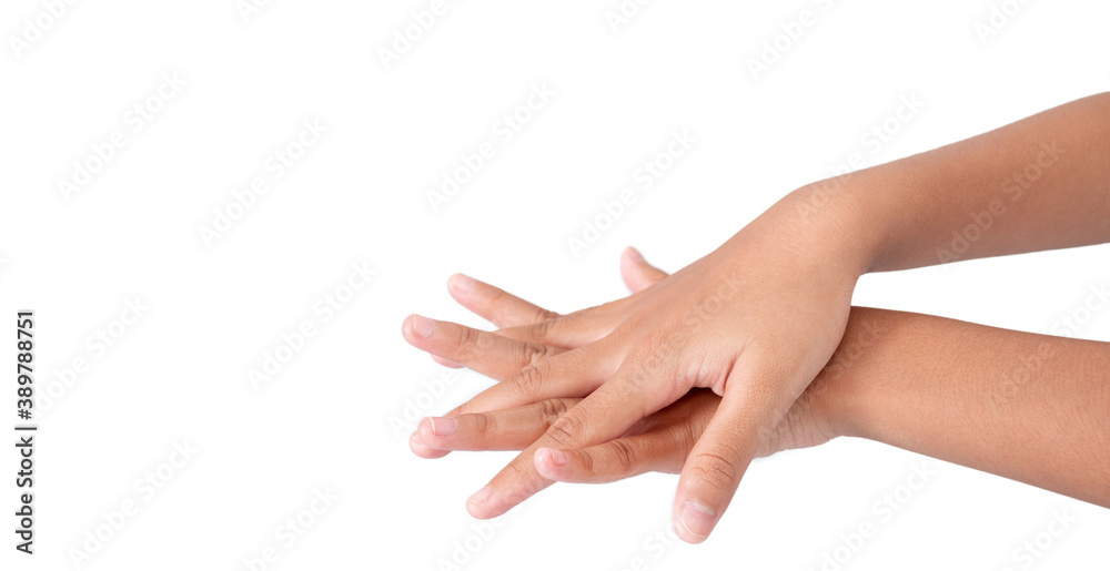 Hand washing concept, A girl hand isolated on a white background