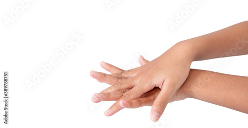 Hand washing concept  A girl hand isolated on a white background