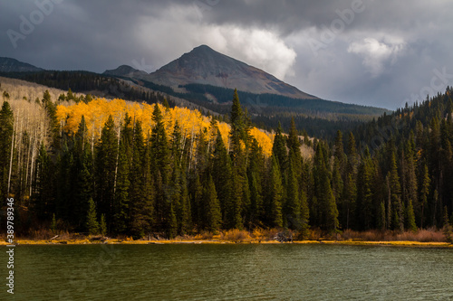 Woods Lake With Fall Color on Wilson Peak,Placerville, Colorado, USA photo