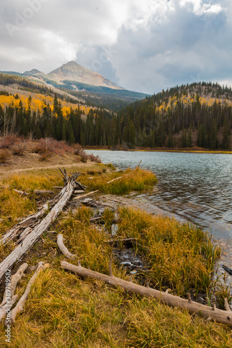 Woods Lake With Fall Color on Wilson Peak,Placerville, Colorado, USA photo