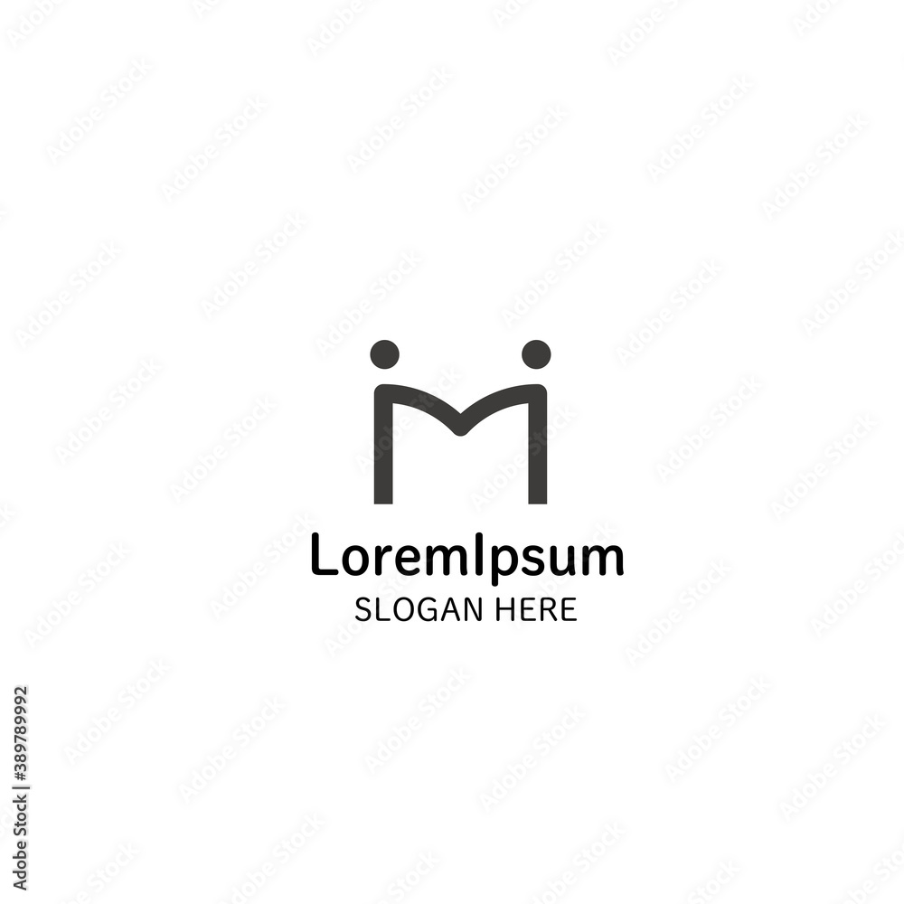 Letter M and human vector logo design template on white Letter M and human vector logo design template on white