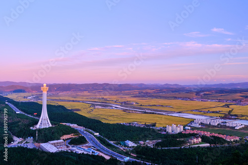 Autumn scenery of rice fields in Yanji, Yanbian, China