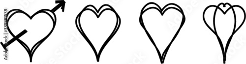 Corazones dibujados a mano. Iconos de amor dibujados. Dibujos hechos a mano. Pack de vectores