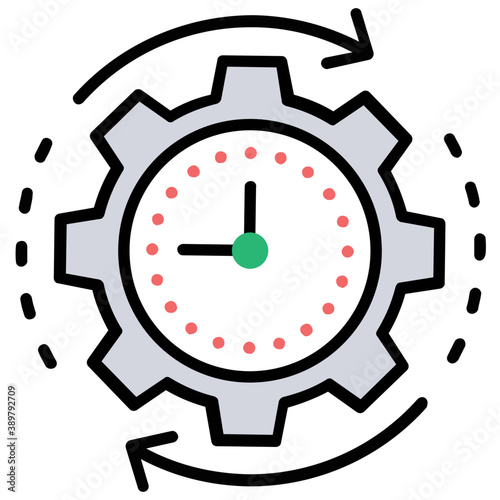 
Clock inside gear wheel and rotating arrows around is the symbol of time management 
