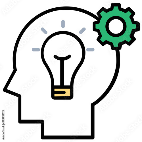 
A person with bulb inside his head and a gear symbolising new idea generation
