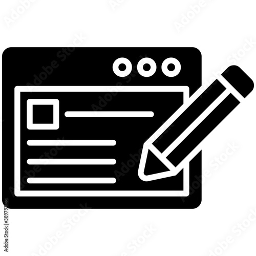 
A pencil writing on a web page is concept icon of seo copywriting
