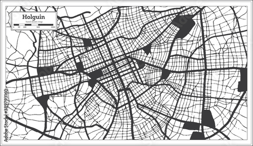 Holguin Cuba City Map in Black and White Color in Retro Style. Outline Map.