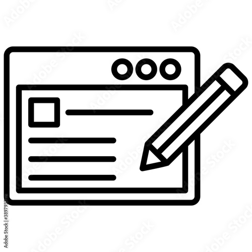 
A pencil writing on a web page is concept icon of seo copywriting
