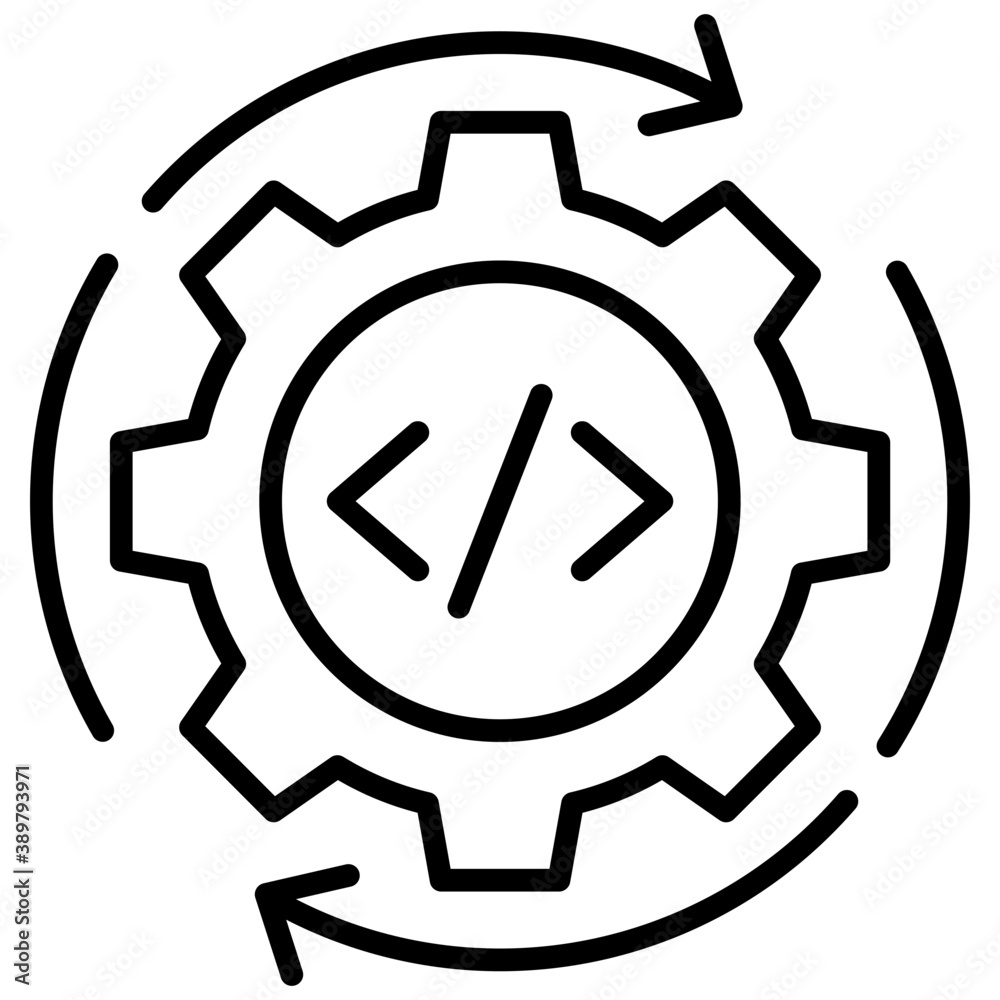 Html code inside a cog and arrows rotating around it, code optimization icon
Html code inside a cog and arrows rotating around it, code optimization icon