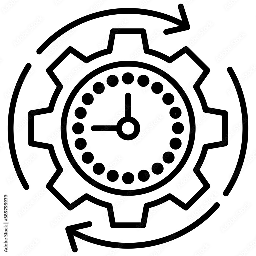Clock inside gear wheel and rotating arrows around is the symbol of time management
Clock inside gear wheel and rotating arrows around is the symbol of time management