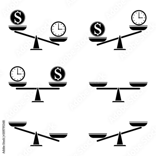 Vector set of icons of different scale. Comparison and fairness illustration. Life and money comparison flat set. Stock image. EPS10