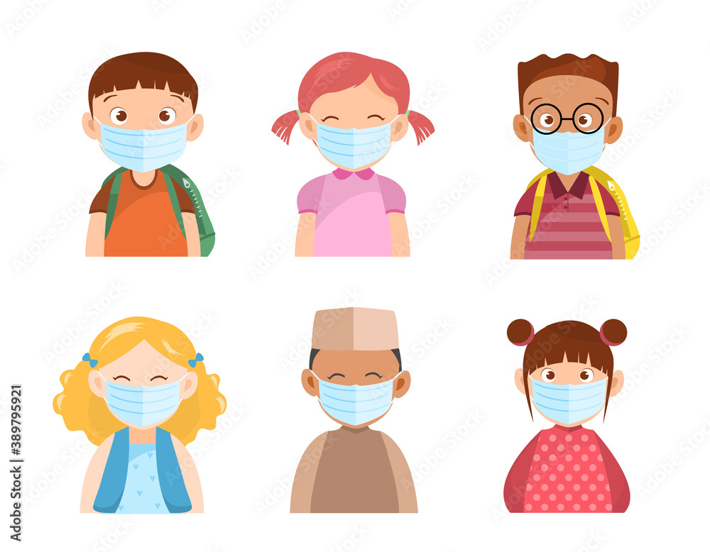 Kids with protection mask and stop the spread of viruses,Vector illustrations. Kids with protection mask and stop the spread of viruses,Vector illustrations.