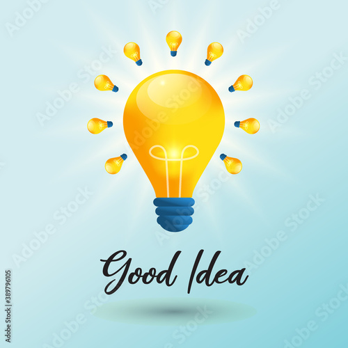Good Idea illustration concept, with light bulb surrounding by another little bulb. Creativity symbol, for business.