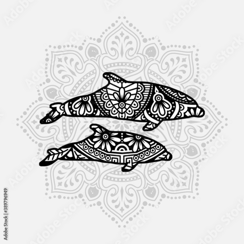 Vector illustration of a sea animal mandala for coloring book. Sea Animal Mandala for Silhouette Cameo and Cricut.