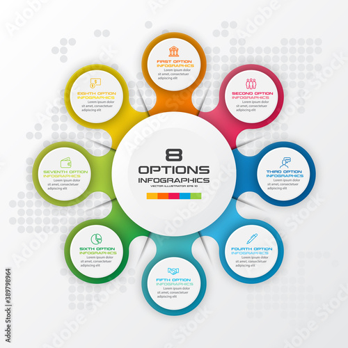 Circle chart infographic template with 8 options,Vector illustration.
