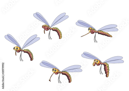 Set of cartoon mosquitoes. Illustration on white background. © Glukoejik