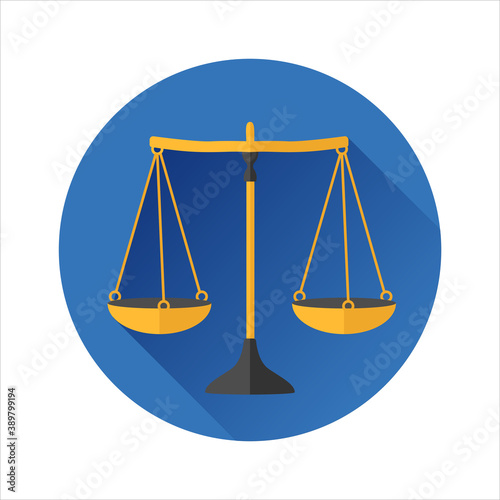 judicial scales, balance, icon on a blue background law, court. in flat design style