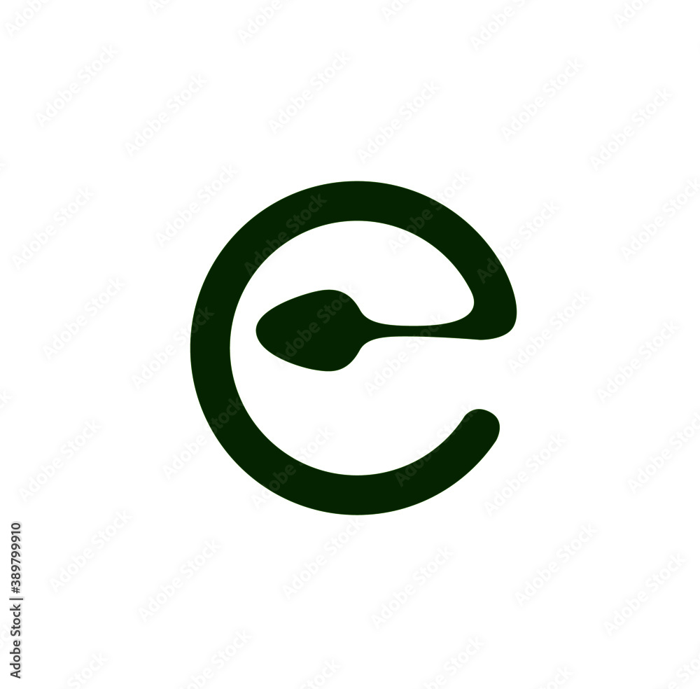 e letter with a black spoon. e restaurant logo monogram. Spoon with the letter. e letter with a black spoon. e restaurant logo monogram. Spoon with the letter.