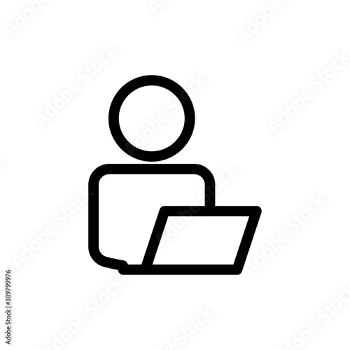 Line icon working with laptop. Design template vector