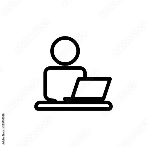 Line icon working with laptop. Design template vector