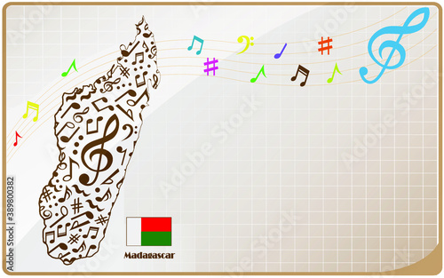 Madagascar  map flag made from music notes.  photo