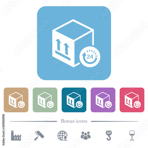 One day package delivery flat icons on color rounded square backgrounds photo