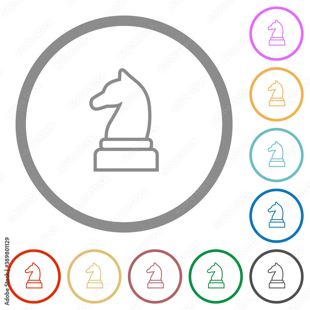 White chess knight flat icons with outlines White chess knight flat icons with outlines
